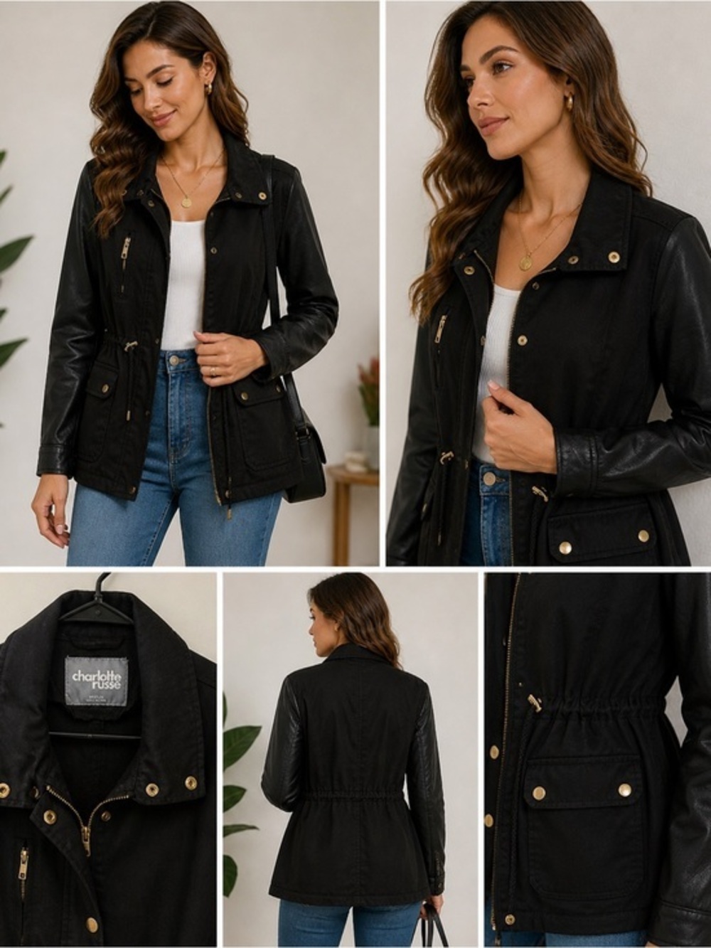 Charlotte Russe Black Utility Jacket with Gold Hardware